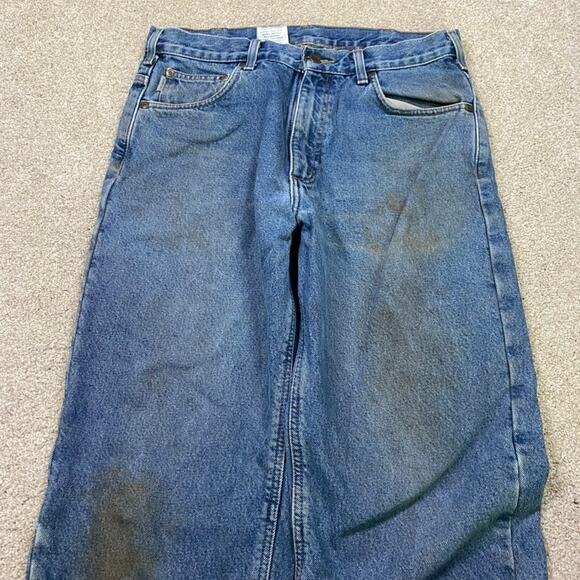 Carhartt Jeans Mens 34x32* Blue Flannel Lined Denim Straight Utility Workwear - Picture 5 of 11